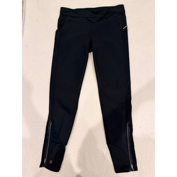 Athleta Pants - Athleta Black Running Leggings Womens Medium Reflective Zipper Ankle Pockets